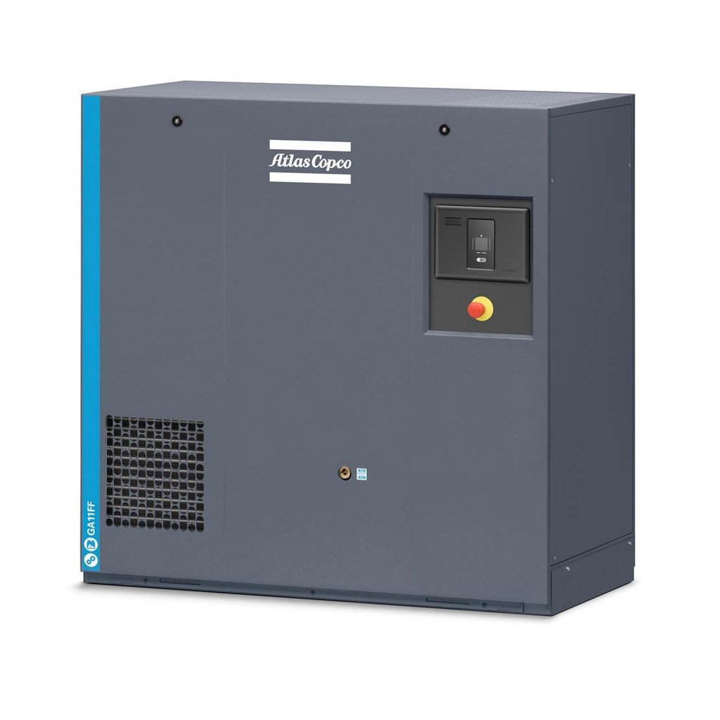 Atlas Copco GA11-125 AP air compressor on white background.