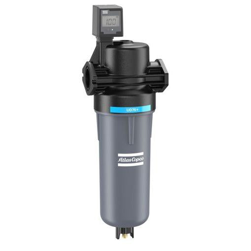 Atlas Copco DD45+ compressed air filter on white background.