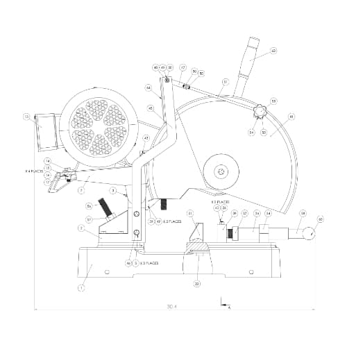 Kalamazoo Industries HS14 high-speed saw schematic for precise non-ferrous cutting.