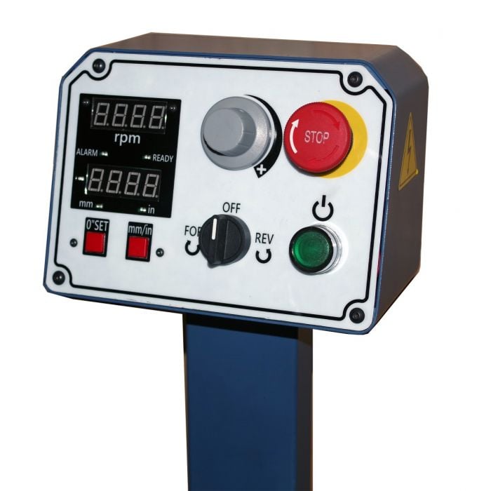 Control panel of Oliver Variable Speed Shaper 3HP 1Ph with RPM display and buttons.