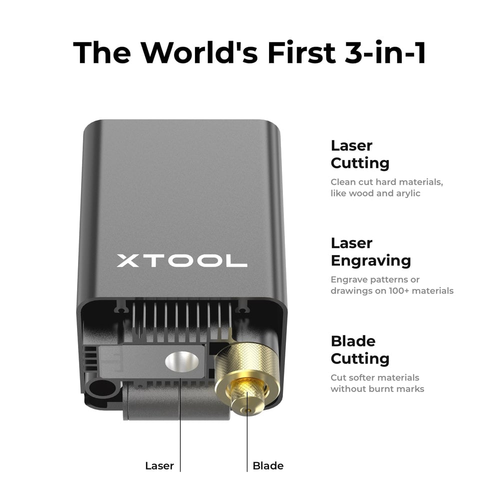 xTool M1 3-in-1 laser cutter, engraver, and blade for creative projects.