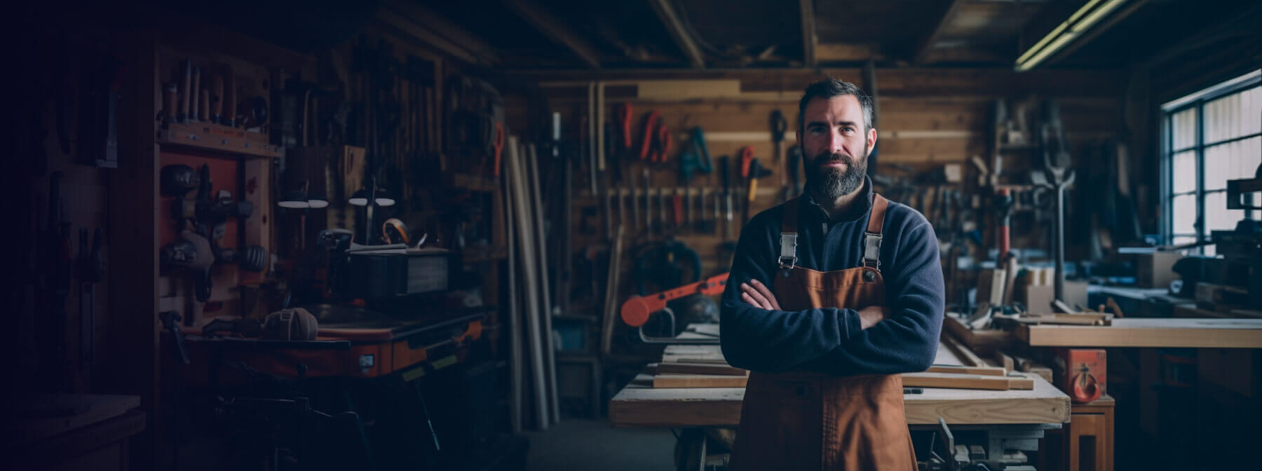 Male woodworker in his carpentry shop.